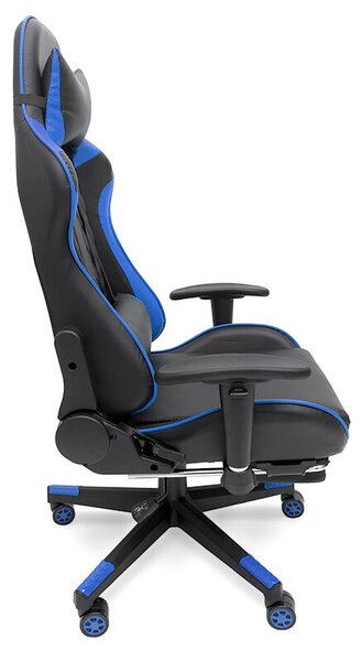 Kék Gamer szék Beépített Masszázzsfunkcióval és Kihúzható Lábtartóval