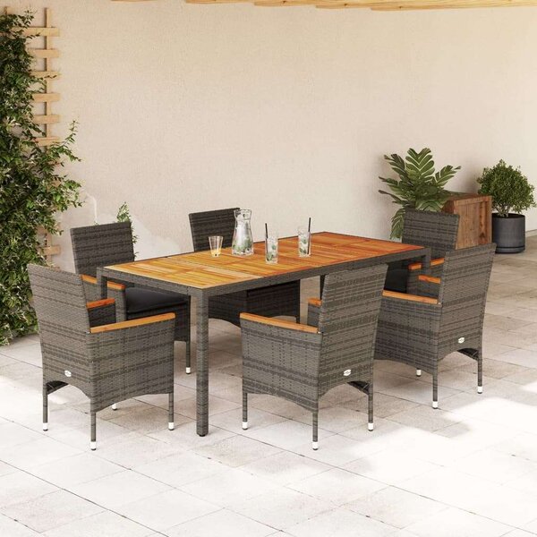VidaXL - 7 Részes Kerti Étkezőgarnitúra - Polyrattan/Akácfa - Szürke