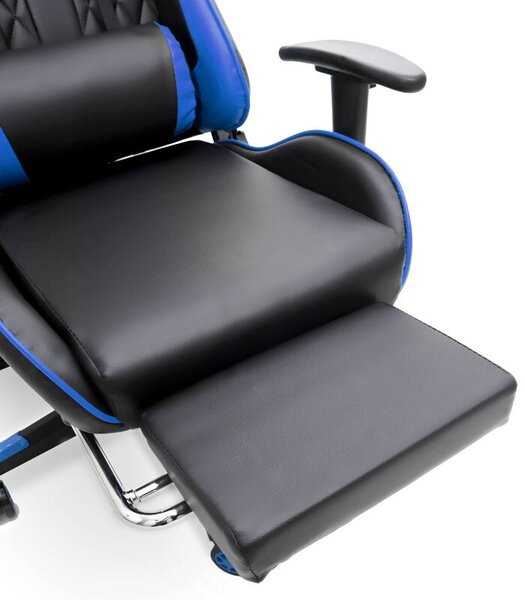 Kék Gamer szék Beépített Masszázzsfunkcióval és Kihúzható Lábtartóval