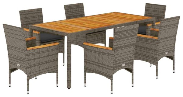 VidaXL - 7 Részes Kerti Étkezőgarnitúra - Polyrattan/Akácfa - Szürke