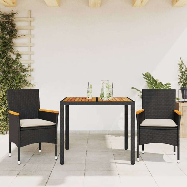 VidaXL - 3 részes Kerti Étkezőgarnitúra - Polyrattan - Fekete