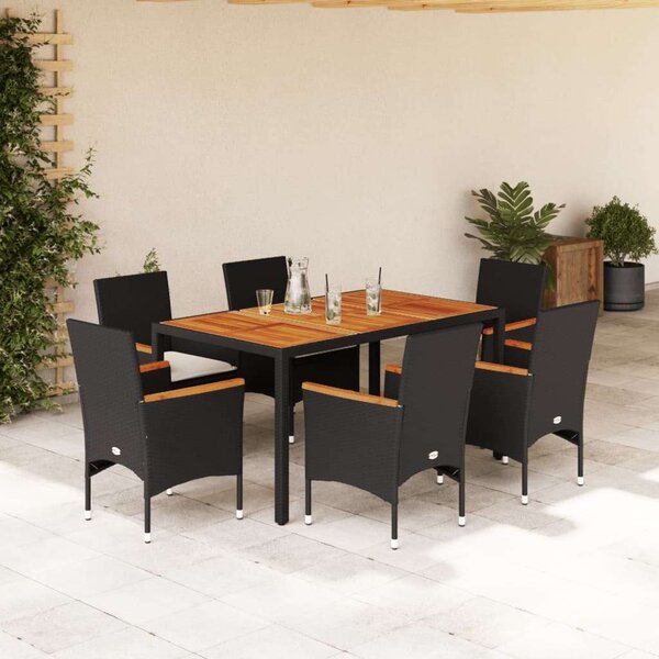VidaXL 7 Részes Kerti Étkezőgarnitúra - Fekete Polyrattan/Akácfa
