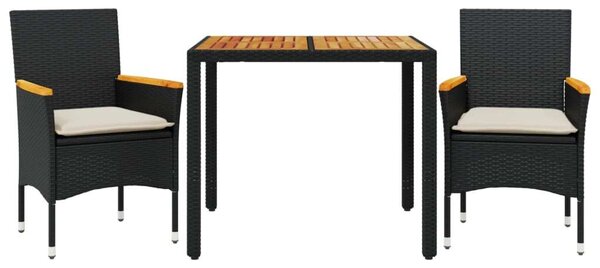 VidaXL - 3 részes Kerti Étkezőgarnitúra - Polyrattan - Fekete