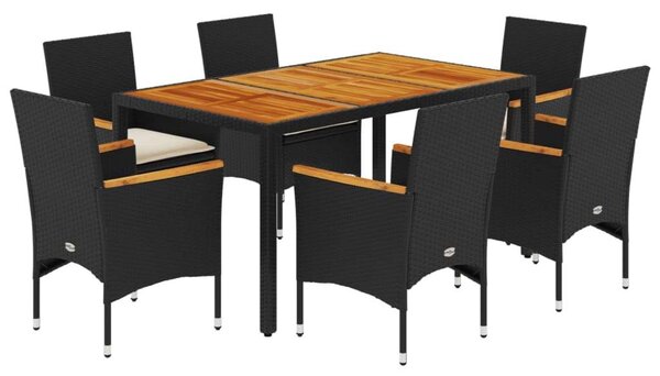 VidaXL 7 Részes Kerti Étkezőgarnitúra - Fekete Polyrattan/Akácfa