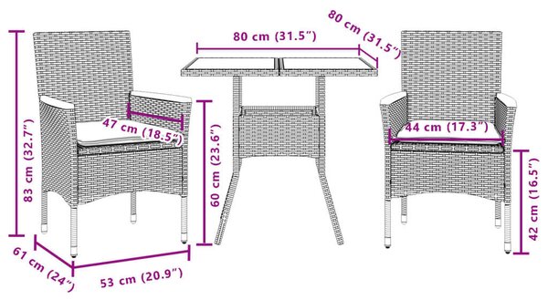 VidaXL 7 Részes Kerti Étkezőgarnitúra - Fekete Polyrattan/Akácfa