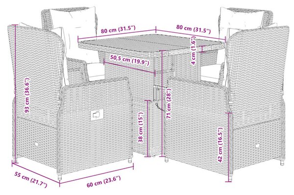 VidaXL 5 részes Kerti Étkezőgarnitúra - Fekete Polyrattan