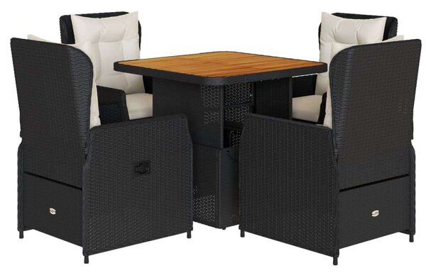 VidaXL 5 részes Kerti Étkezőgarnitúra - Fekete Polyrattan