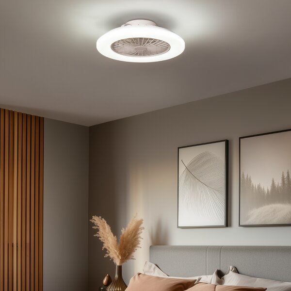 Mennyezeti ventilátor fehér 48,5 cm LED-del, Kelvinben dimmelhető, távirányítóval - Clemo