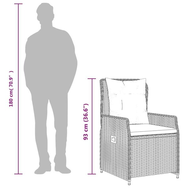 VidaXL 5 részes fekete polyrattan kerti étkezőgarnitúra párnákkal