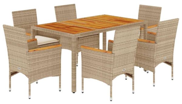 VidaXL - 7 Részes Kerti Étkezőgarnitúra - Polyrattan/Akácfa - Bézs