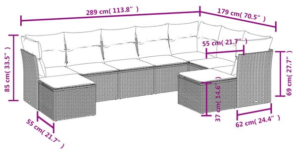 VidaXL Polyrattan Kerti Ülőgarnitúra - Barna - 9 részes