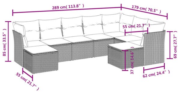 VidaXL Polyrattan Kerti Ülőgarnitúra - Barna - 9 részes