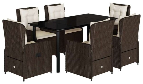 VidaXL 7 részes barna polyrattan kerti étkezőgarnitúra párnával