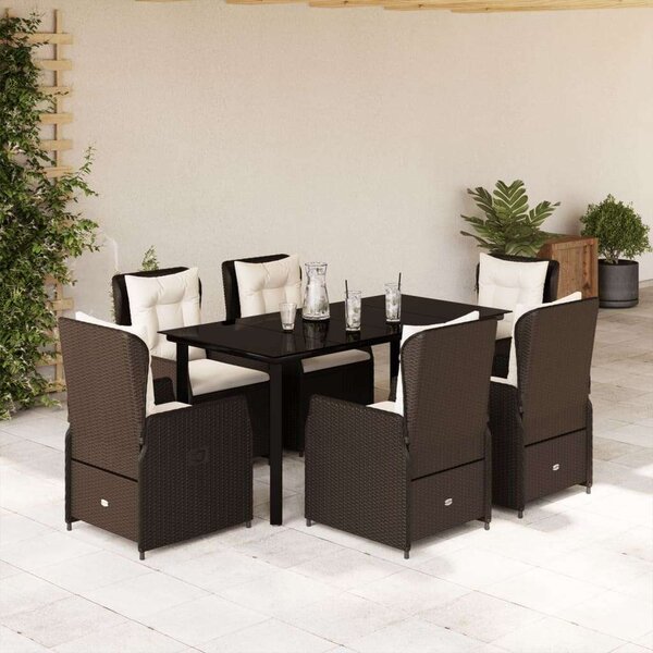 VidaXL 7 részes barna polyrattan kerti étkezőgarnitúra párnával