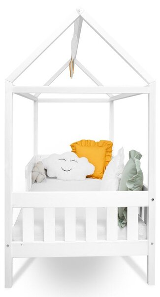 Detská posteľ domček so zábradlím a roštom New Baby CASTELLO 160x80 cm biela