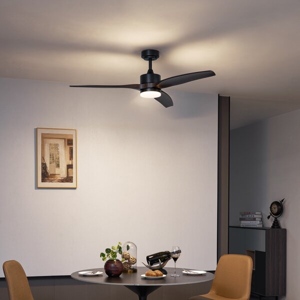 Mennyezeti ventilátor fekete fa mintázattal 132 cm LED-del, fényerőszabályzóval és távirányítóval - Joly
