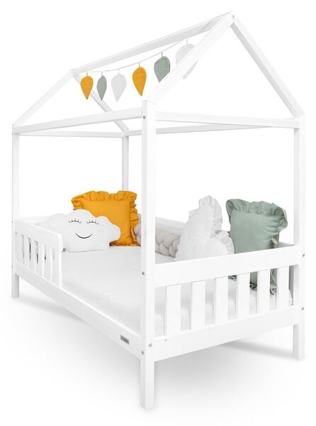 Detská posteľ domček so zábradlím a roštom New Baby CASTELLO 160x80 cm biela