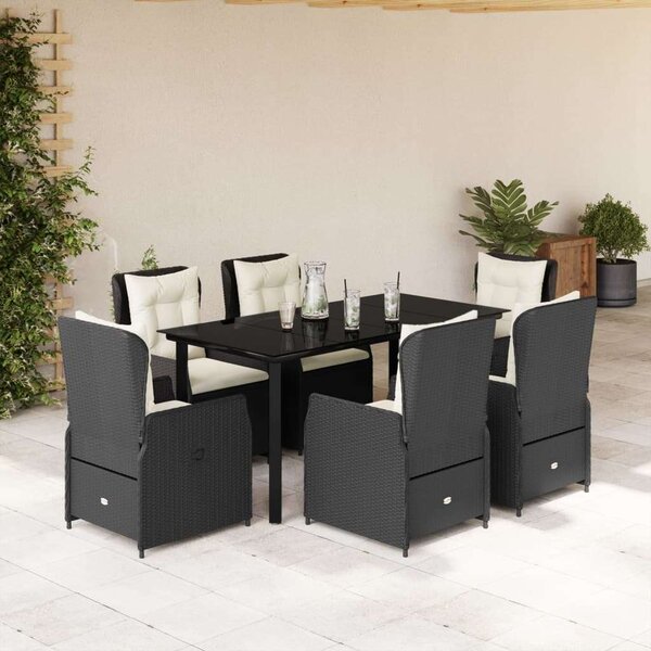 VidaXL 7 részes fekete polyrattan kerti étkezőgarnitúra párnával