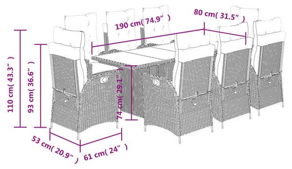 VidaXL Polyrattan Kerti Étkezőgarnitúra - 9 részes