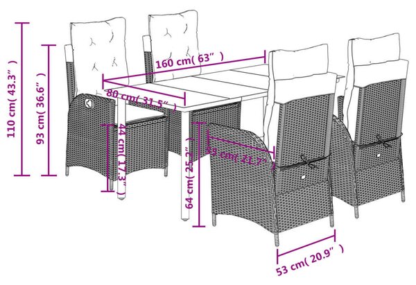 VidaXL 5 részes bézs polyrattan kerti étkezőgarnitúra párnákkal