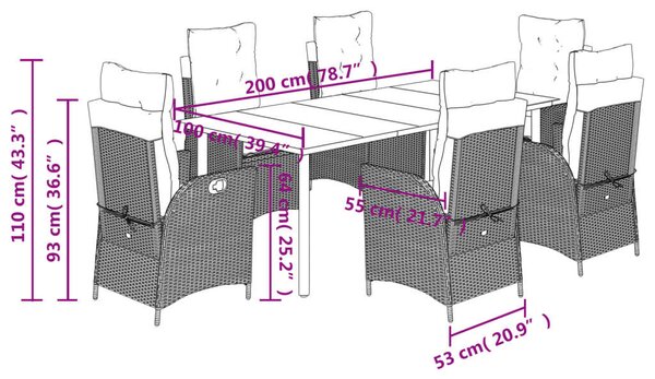 VidaXL Kerti Étkezőgarnitúra - Polyrattan - 7 részes - Bézs