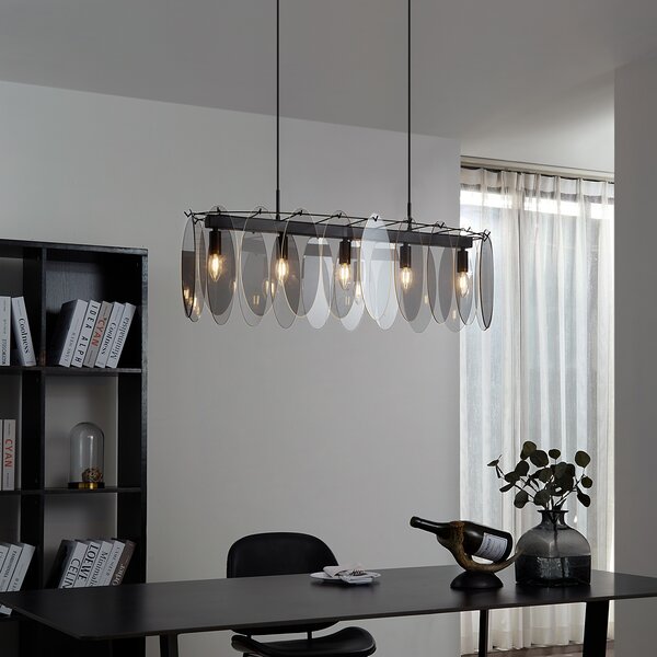 Design függőlámpa fekete füstüveggel ovális 5-lámpás - Mochan