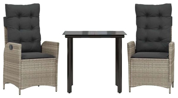 VidaXL 3részes világosszürke polyrattan kerti étkezőgarnitúra párnával