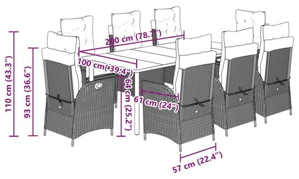 VidaXL Polyrattan Kerti Étkezőgarnitúra - 9 részes - Bézs