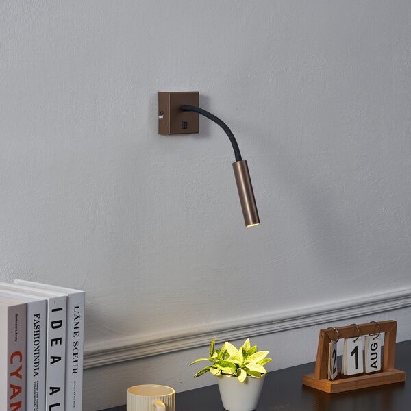 Modern bronz fali lámpa USB-C porttal - Gosna