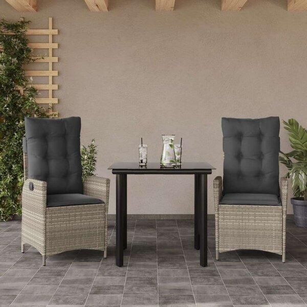 VidaXL 3részes világosszürke polyrattan kerti étkezőgarnitúra párnával