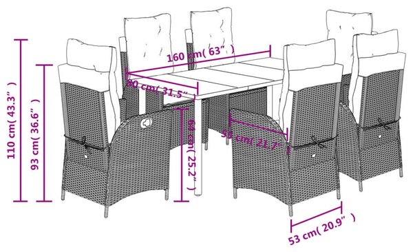 VidaXL 7 részes szürke polyrattan kerti étkezőgarnitúra párnával
