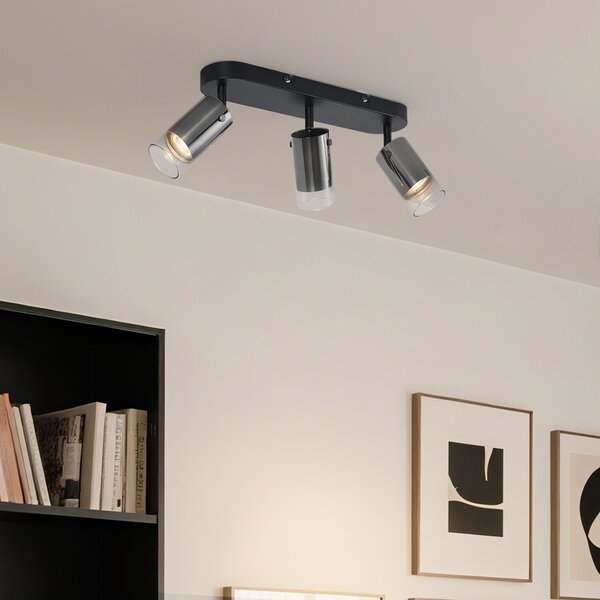 Modern mennyezeti spotlámpa gunmetal színben, 3-lámpás, forgatható és állítható - Drain