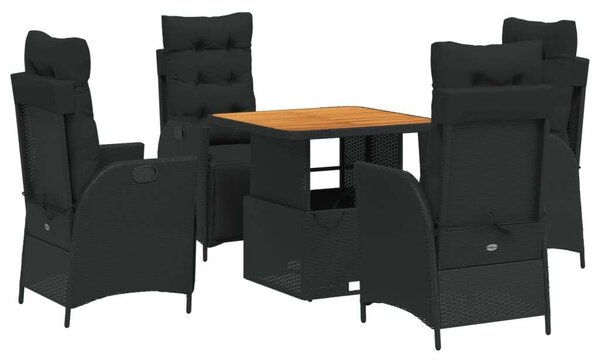 VidaXL Polyrattan Kerti Étkezőgarnitúra - 5 részes - Fekete