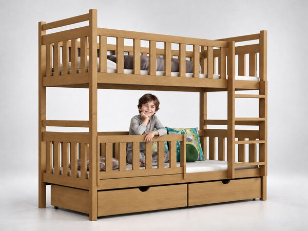Wilsondo KRIS II emeletes ágy ágyneműtartóval 80x180 - tölgy