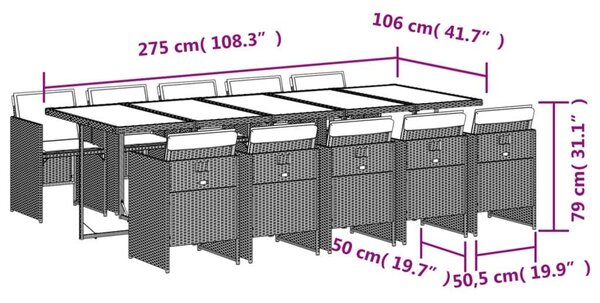 VidaXL 11 részes bézs polyrattan kerti étkezőgarnitúra párnákkal