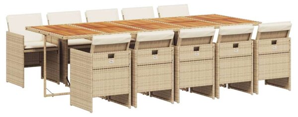 VidaXL 11 részes bézs polyrattan kerti étkezőgarnitúra párnákkal