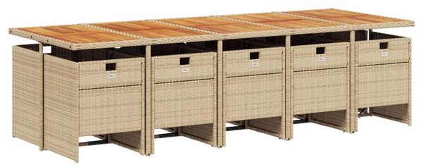 VidaXL 11 részes bézs polyrattan kerti étkezőgarnitúra párnákkal