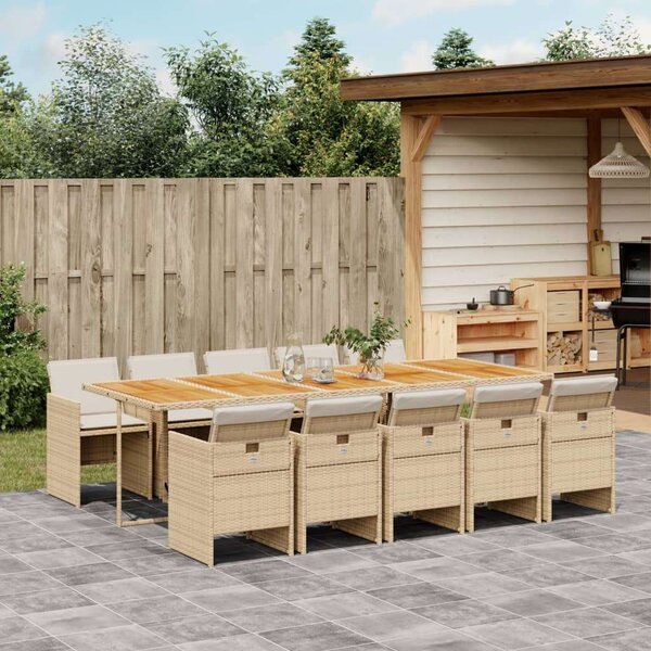 VidaXL 11 részes bézs polyrattan kerti étkezőgarnitúra párnákkal