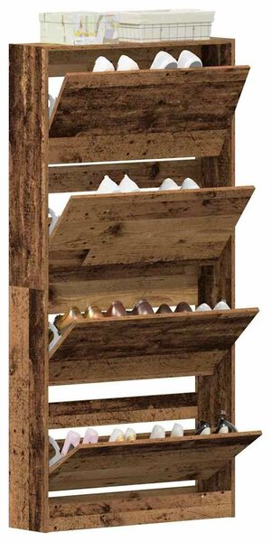 VidaXL Cipőszekrény tárolóval Régi fa 80 x 21 x 163.5 cm Faanyag