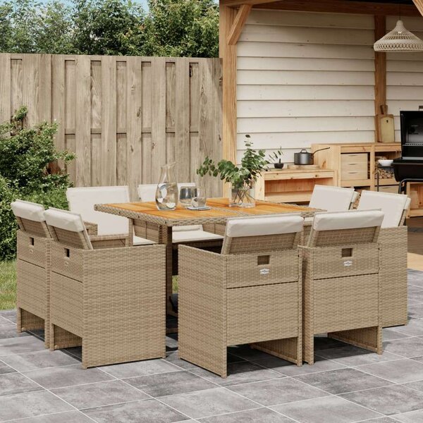 VidaXL - Polyrattan Kerti Étkezőgarnitúra - 9 részes - Bézs