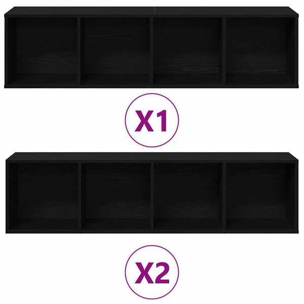 VidaXL Könyvespolc 3 pcs Fekete tölgy 36 x 30 x 143 cm Faanyag