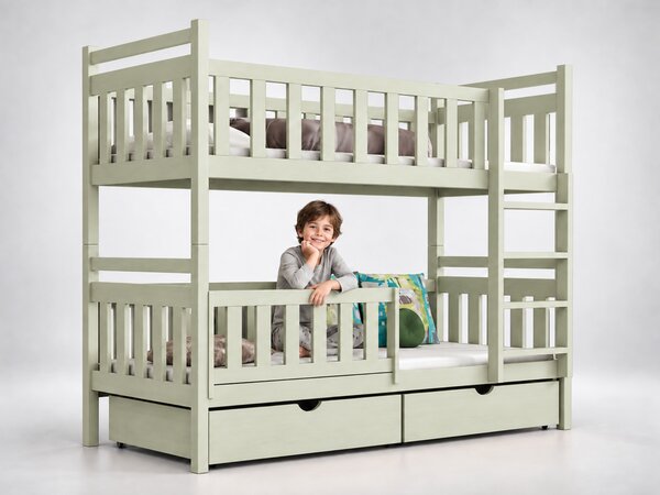 Wilsondo KRIS II emeletes ágy ágyneműtartóval 80x180 - olívazöld