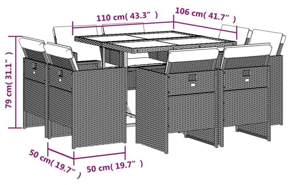 VidaXL - Polyrattan Kerti Étkezőgarnitúra - 9 részes - Bézs
