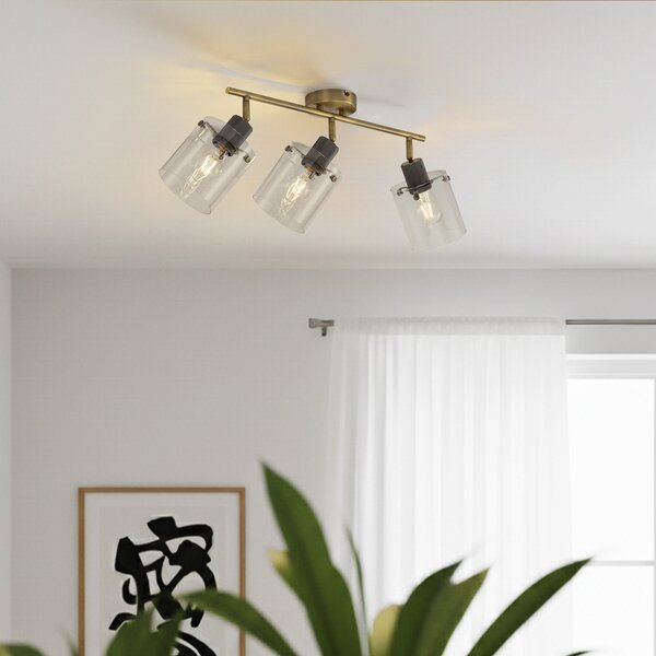 Design mennyezeti spotlámpa bronz színben, átlátszó üveggel, 3-lámpás - Domo