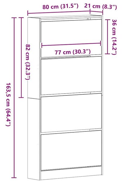 VidaXL Cipőszekrény ajtóval kézműves tölgy 80 x 21 x 163.5 cm Faanyag