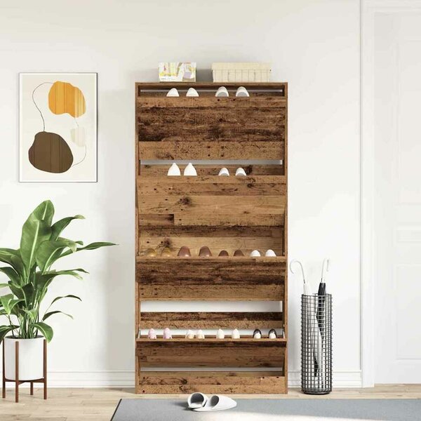 VidaXL Cipőszekrény tárolóval Régi fa 80 x 21 x 163.5 cm Faanyag