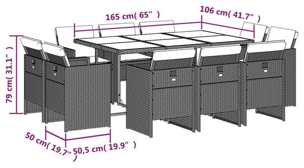 VidaXL Polyrattan Kerti Étkezőgarnitúra - 11 részes - Bézs
