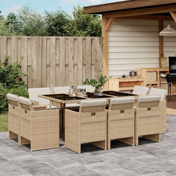 VidaXL Polyrattan Kerti Étkezőgarnitúra - 11 részes - Bézs