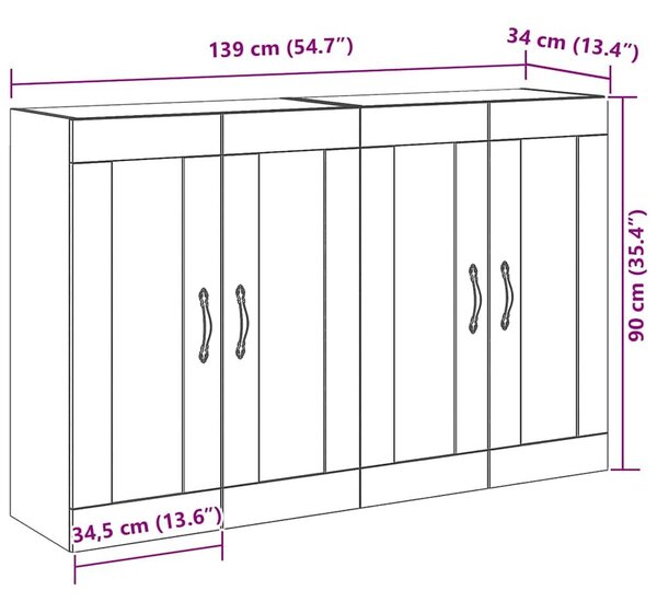 VidaXL Fali Szekrények 2 db Öreg fa 69,5 x 34 x 90 cm Szerelt Fa