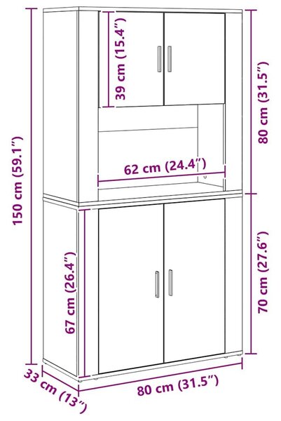 VidaXL Magas Szekrény Régi fa 80 x 33 x 150 cm Faanyag